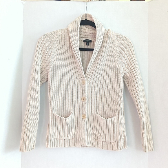 Talbots Sweaters - Talbot's Cream/Light Tan Button-up Cardigan Sweater w Collar & Pockets Size Sp